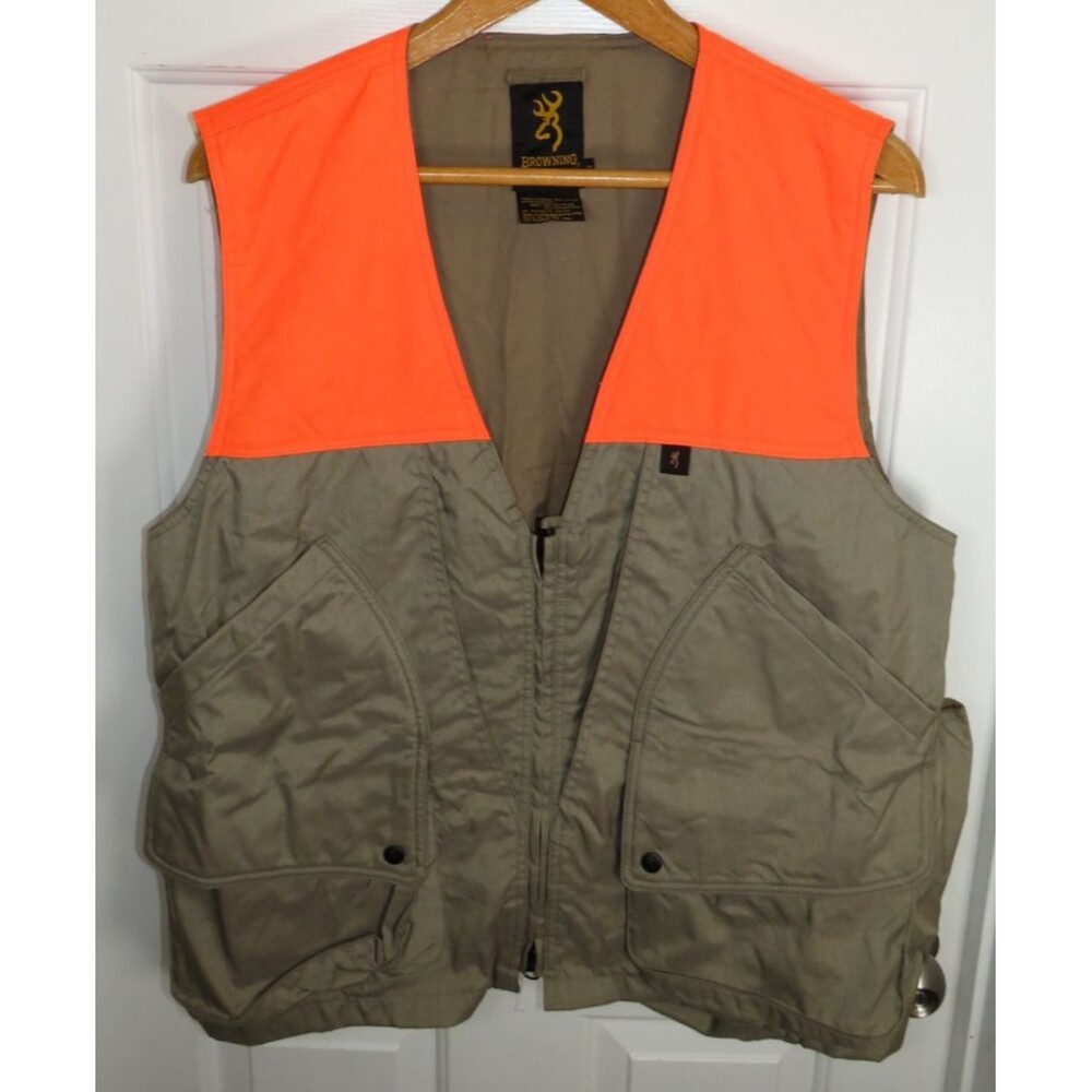 Browning Men's Upland Hunting Shooting Vest Khaki/Blaze Orange Utility Size LG